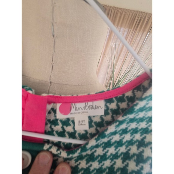 MINI BODEN - Girls Houndstooth Pinafore Dress Green White - Size 8-9Y - Picture 6 of 9